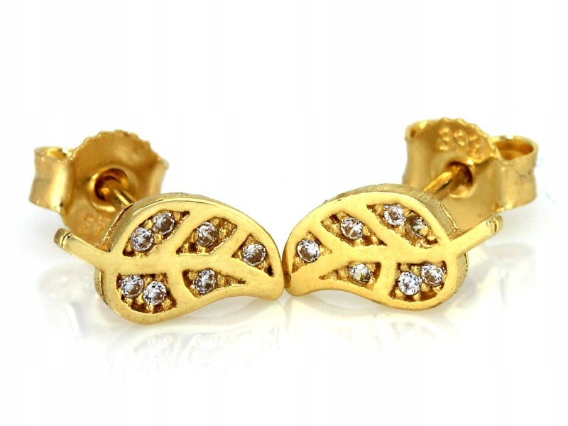Zlaté náušnice 585 14kt, prolamované listy zdobené zirkony, 1.11 g jako dárek