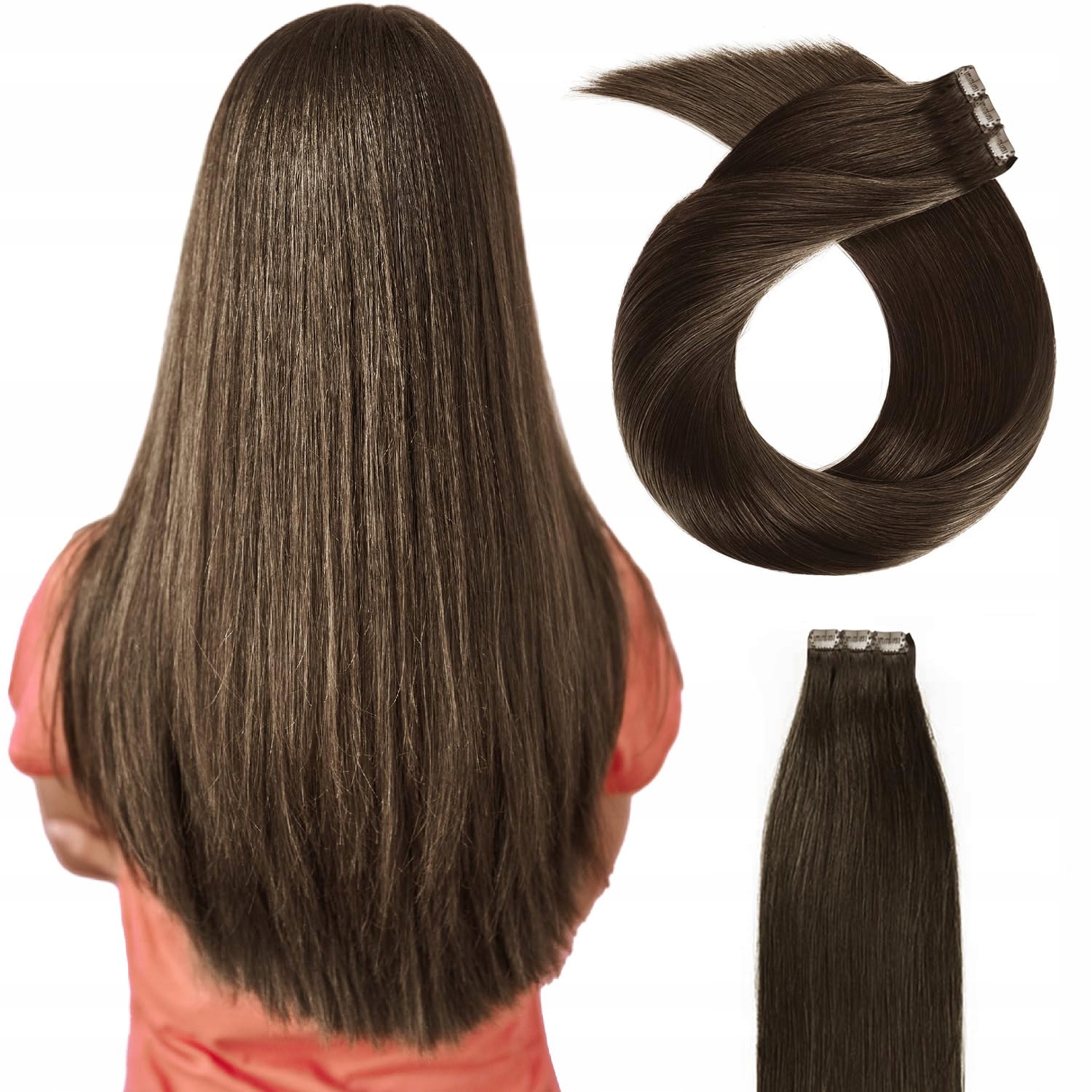 Prodlužovač vlasů Clip-in 55 cm 100% přírodní Remy 10 ks tmavě hnědý