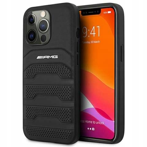 Etui Amg Leather Debossed Lines na iPhone 14 Pro Max czarne Mercedes