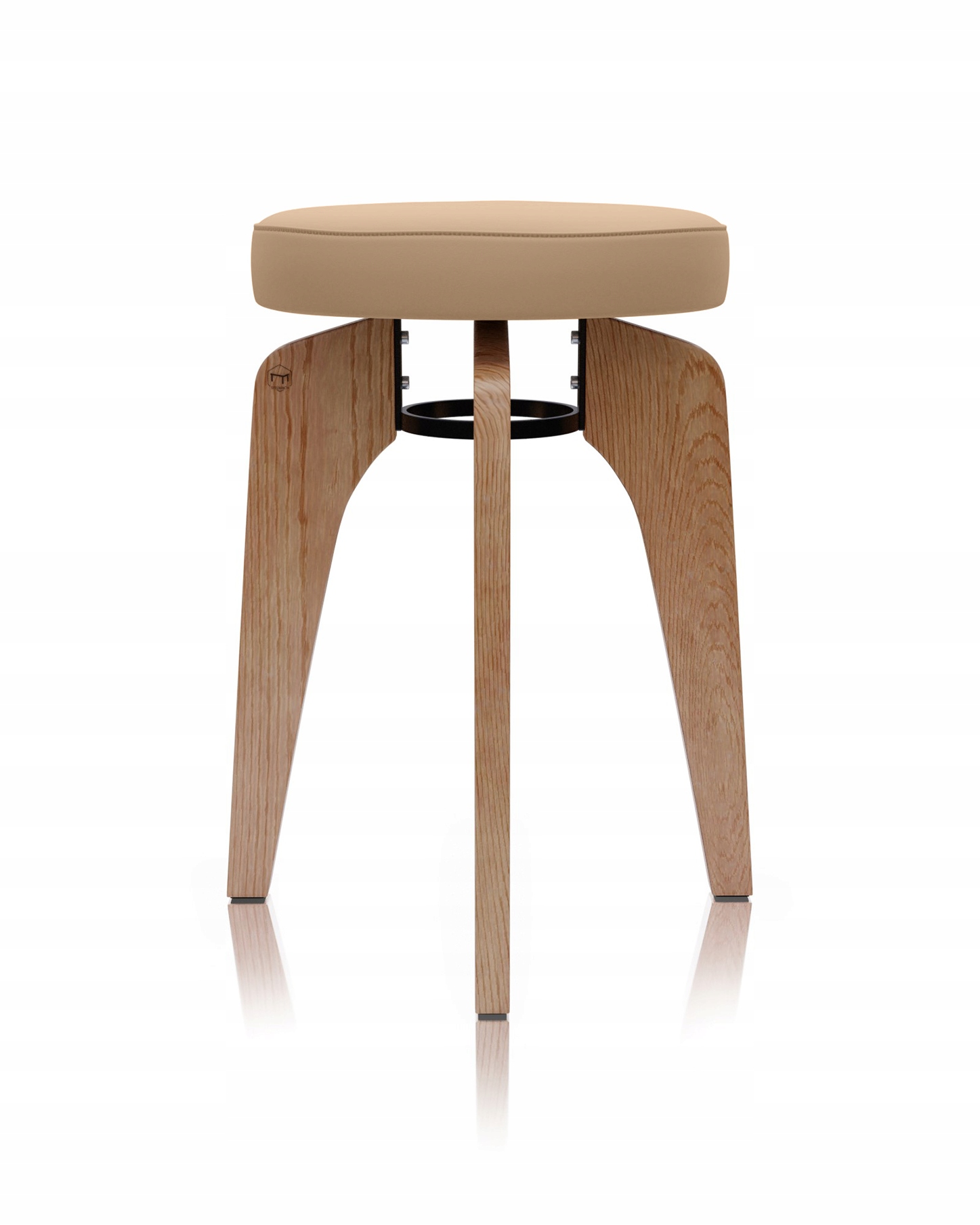 Stołek Taboret drewniany KOSMO Dębowy tapicerowany