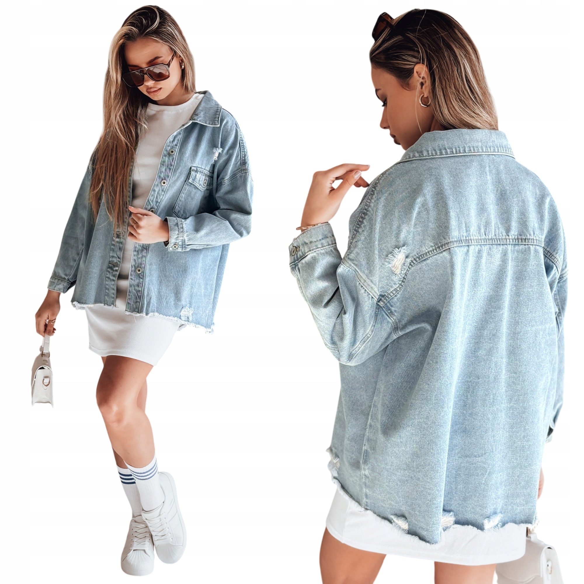 Kurtka Damska Jeansowa Niebieska Oversize TY4907 L/XL