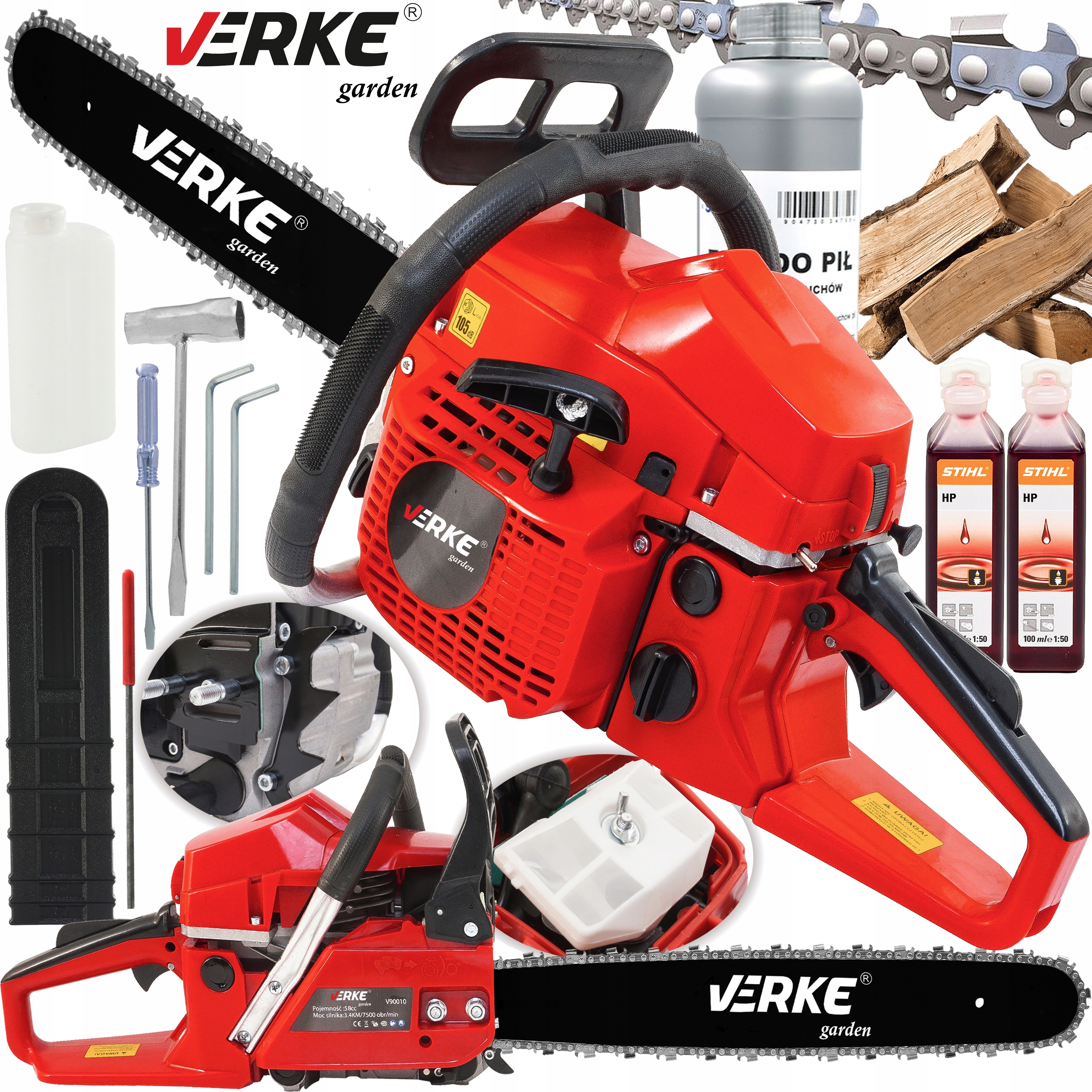 Piła Spalinowa Pilarka Łańcuchowa 3,5KM Do Drewna Drzewa Mocna Olej Stihl