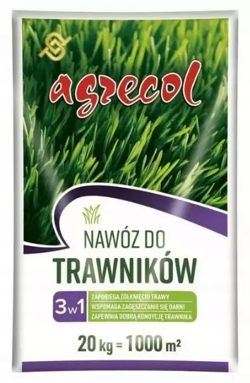 Nawóz do trawników 3w1 20kg Agrecol bogaty skład, intensywne wybarwienie