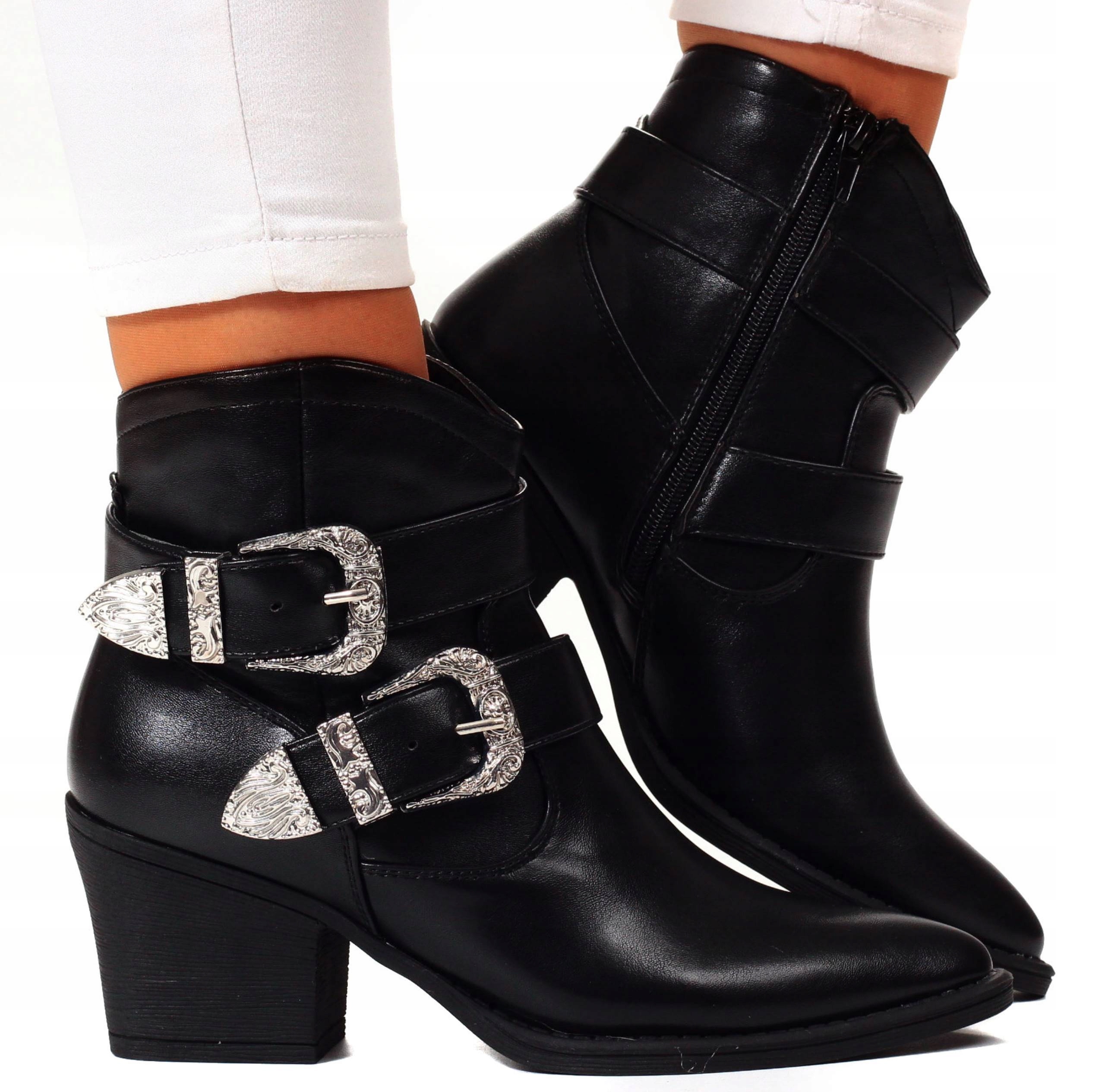 BOTKI DAMSKIE BUTY KOWBOJKI NA OBCASIE OCIEPLANE Marka inna