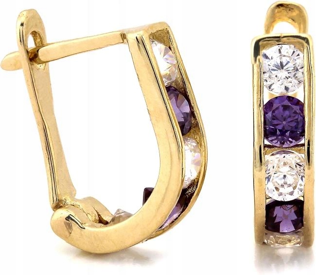 Zlaté náušnice 585 čárky s fialovým zirkonem, elegantní jako dárek