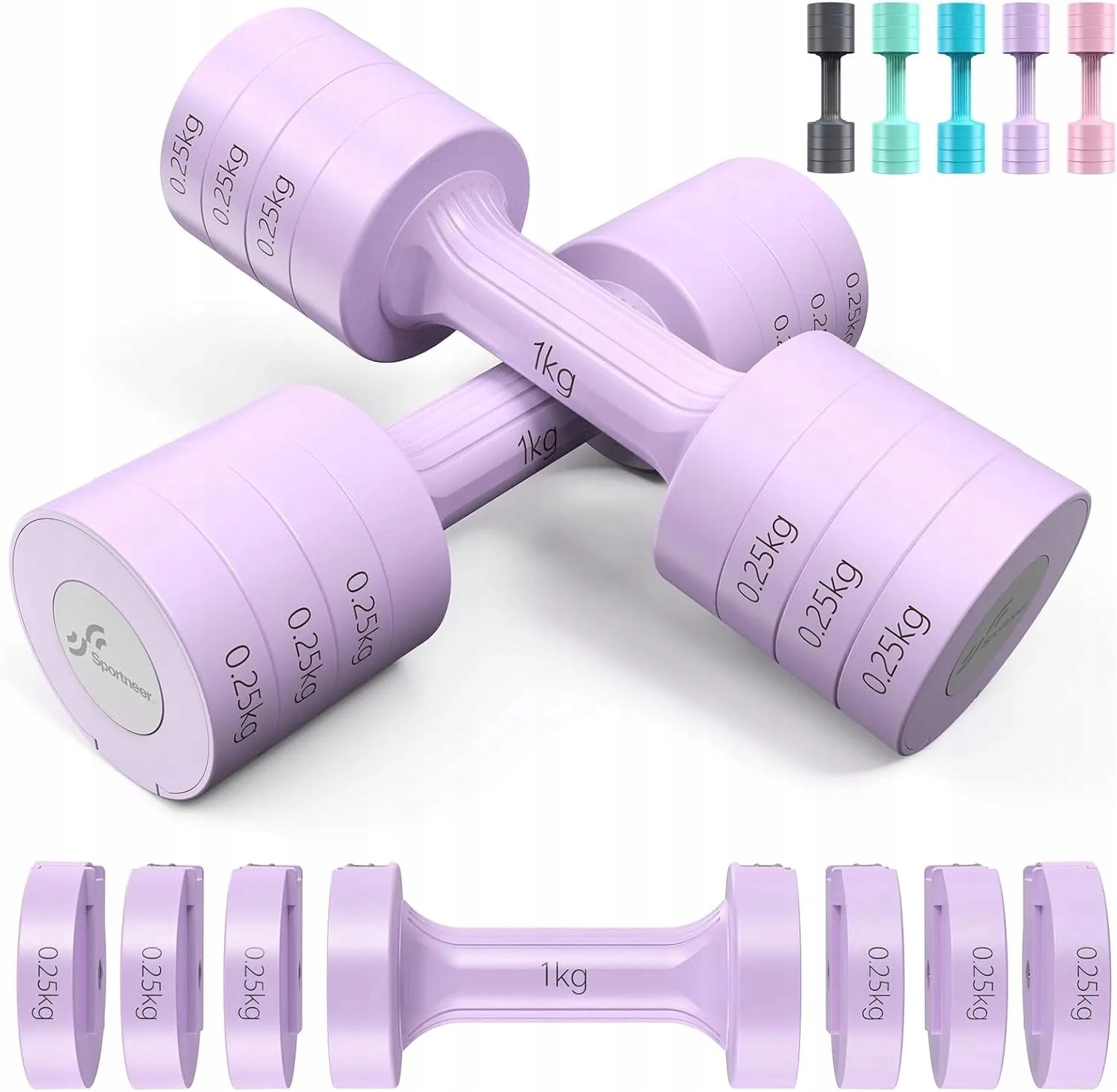 Hantle Regulowane 4W1 5 Kg – Para Fioletowa Fitness, Trening W Domu 104