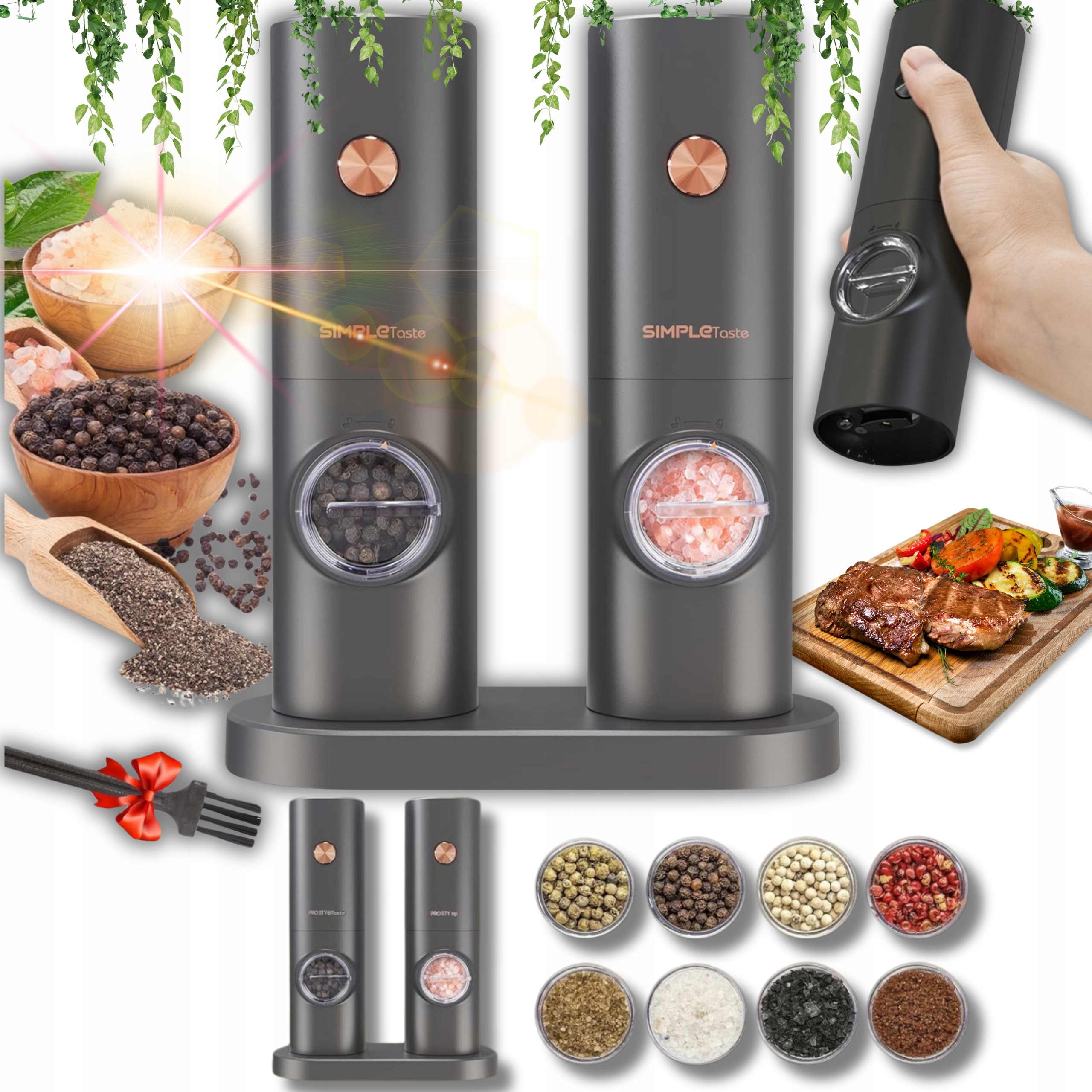 Zestaw 2X Młynek Do Soli I Pieprzu Elektryczny Ziół Przypraw Z Regulacją!