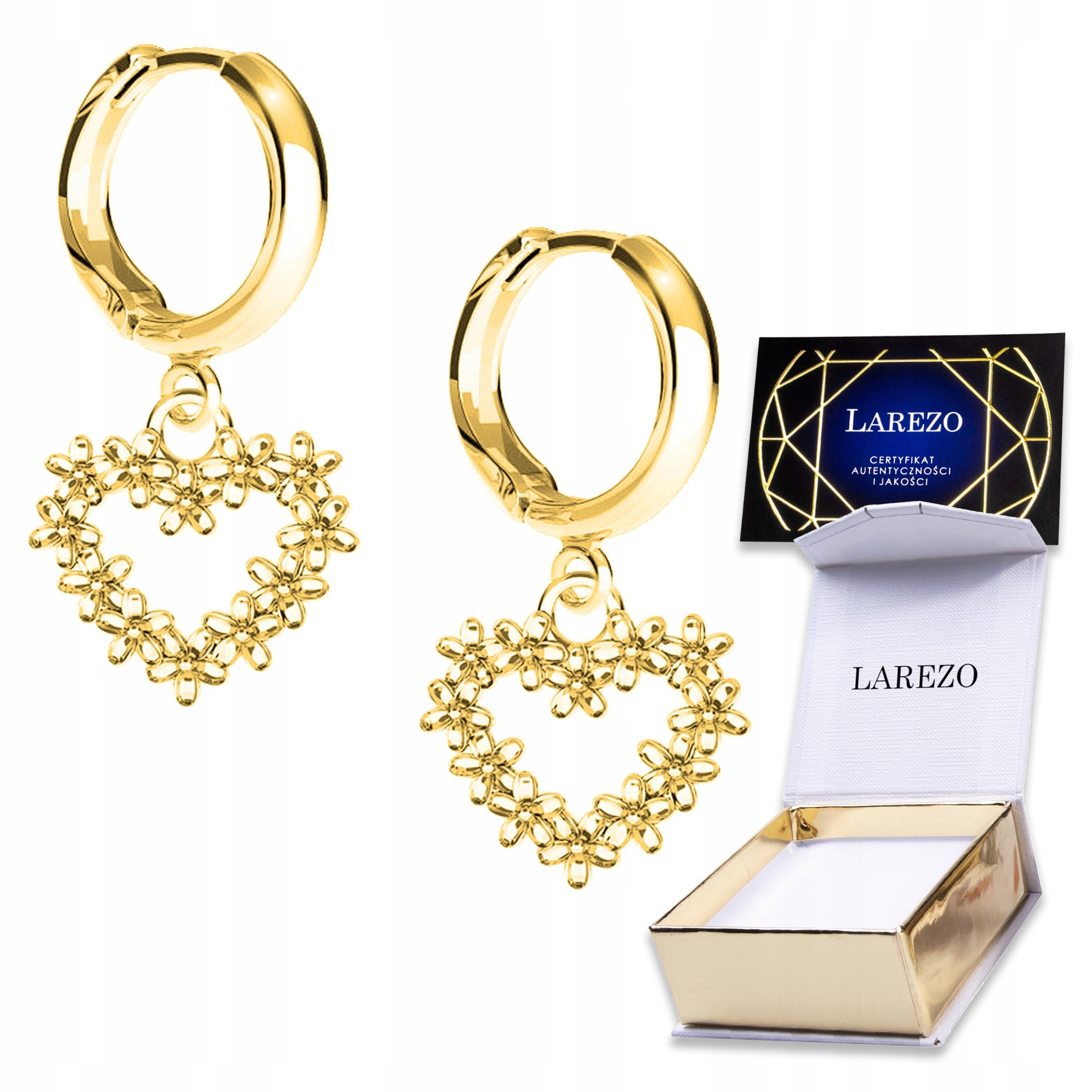 Zlaté Náušnice Květiny Srdíčko Láska Rostlina Květina Stříbro 925