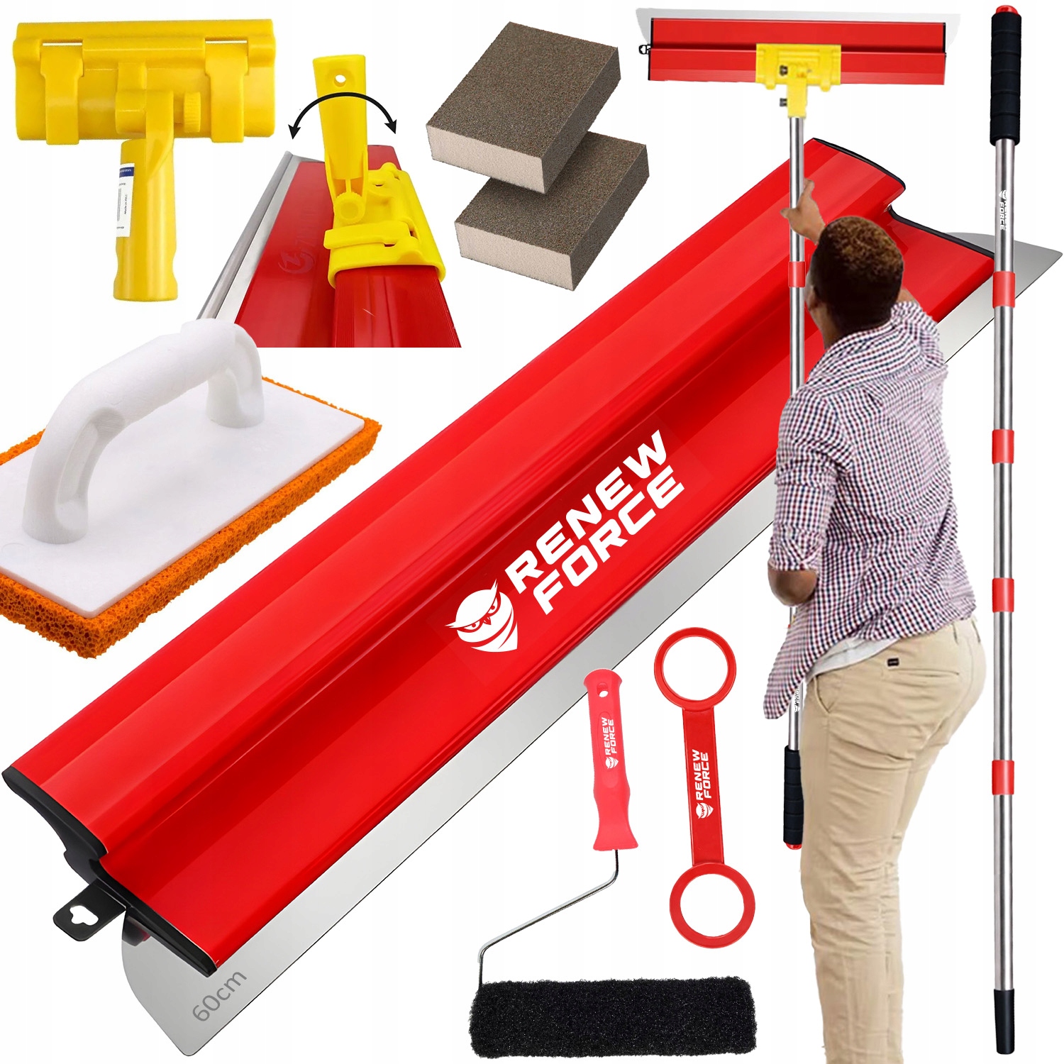 Špachtle Na Hladítko 60 cm Tyč Adaptér Váleček Paca Houbičky Sada XXL