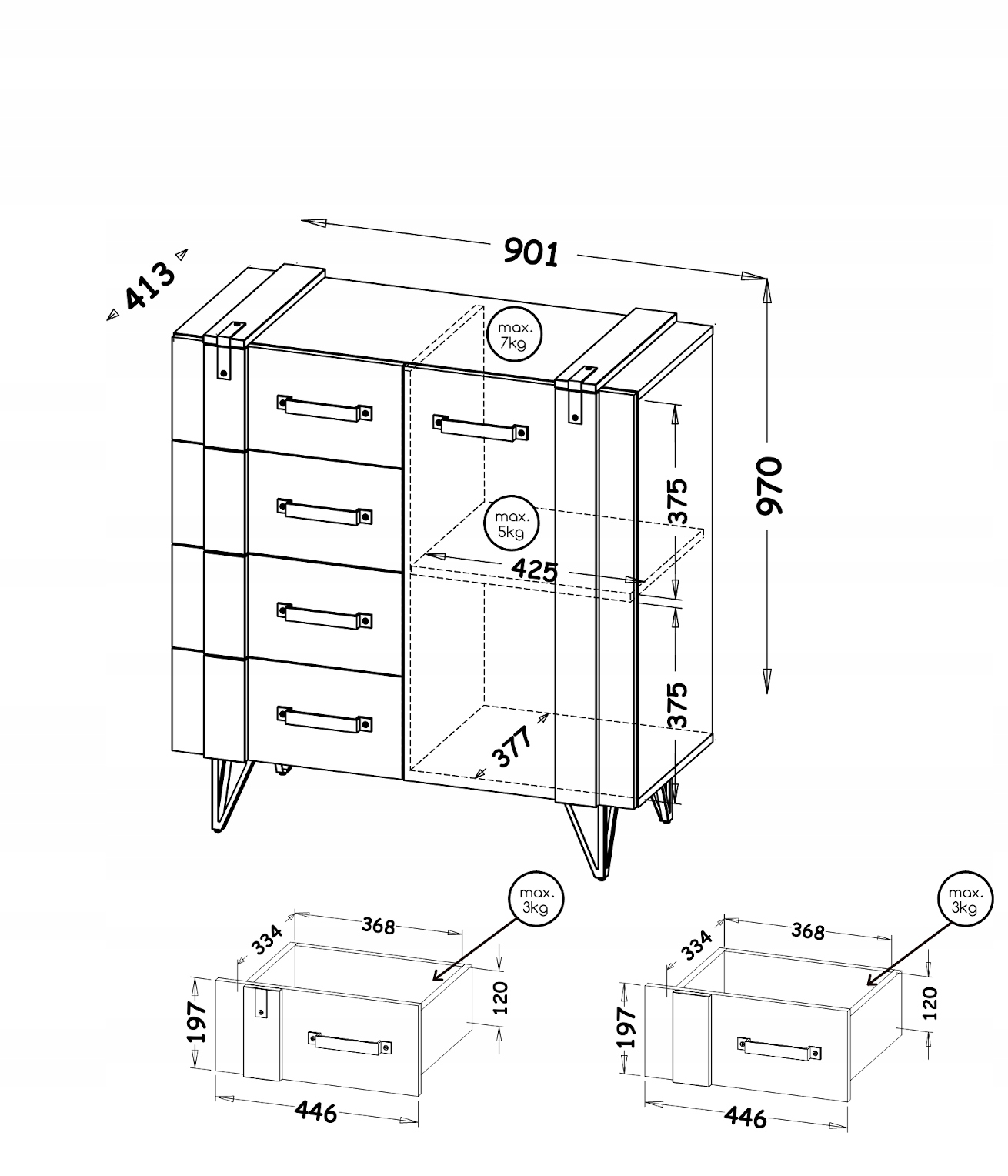 CRATE Lo_06 mała komoda z szufladami salon Marka Dolmar