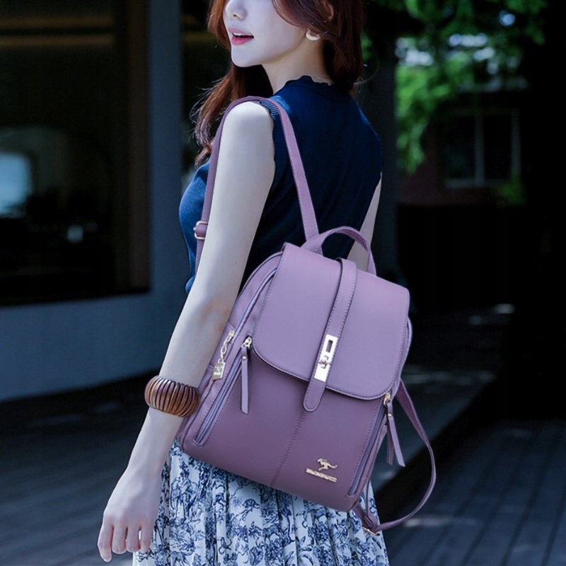 PLECAK DAMSKI SKÓRZANY DO SZKOŁY PRACY VINTAGE Kolor fioletowy