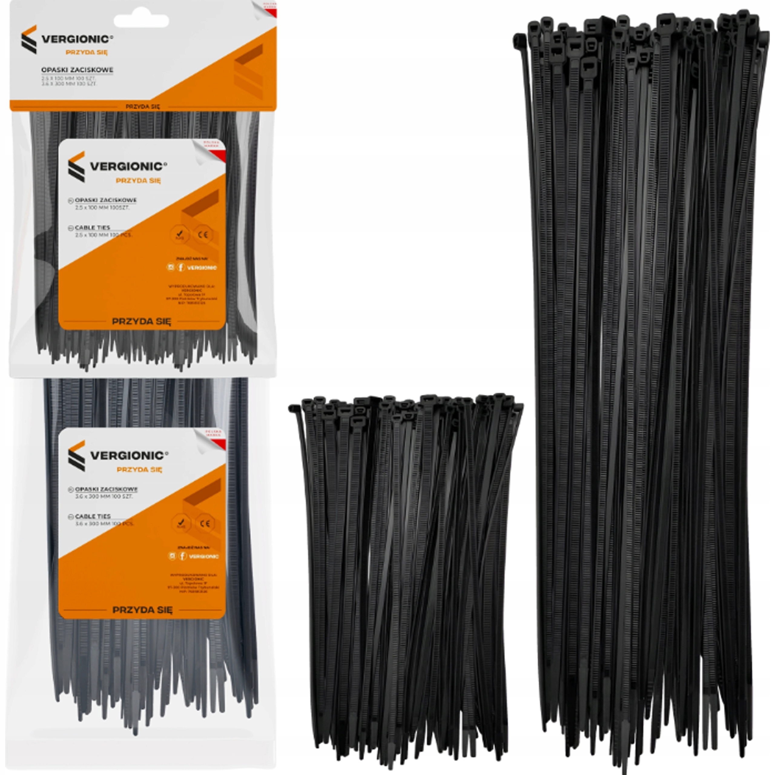 Vergionic opaski zaciskowe trytytki kablowe nylon 200 szt. mix