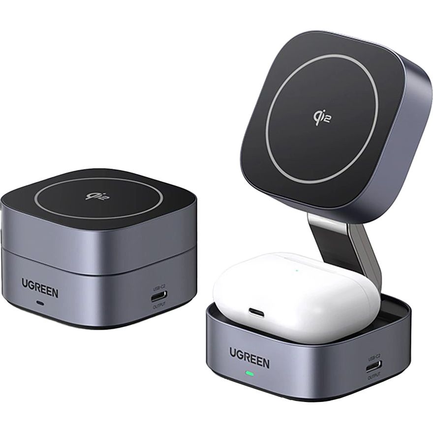 Indukční nabíječka Ugreen 15W pro MagSafe Qi2 Usb-c, skládací, cestovní, 2v1