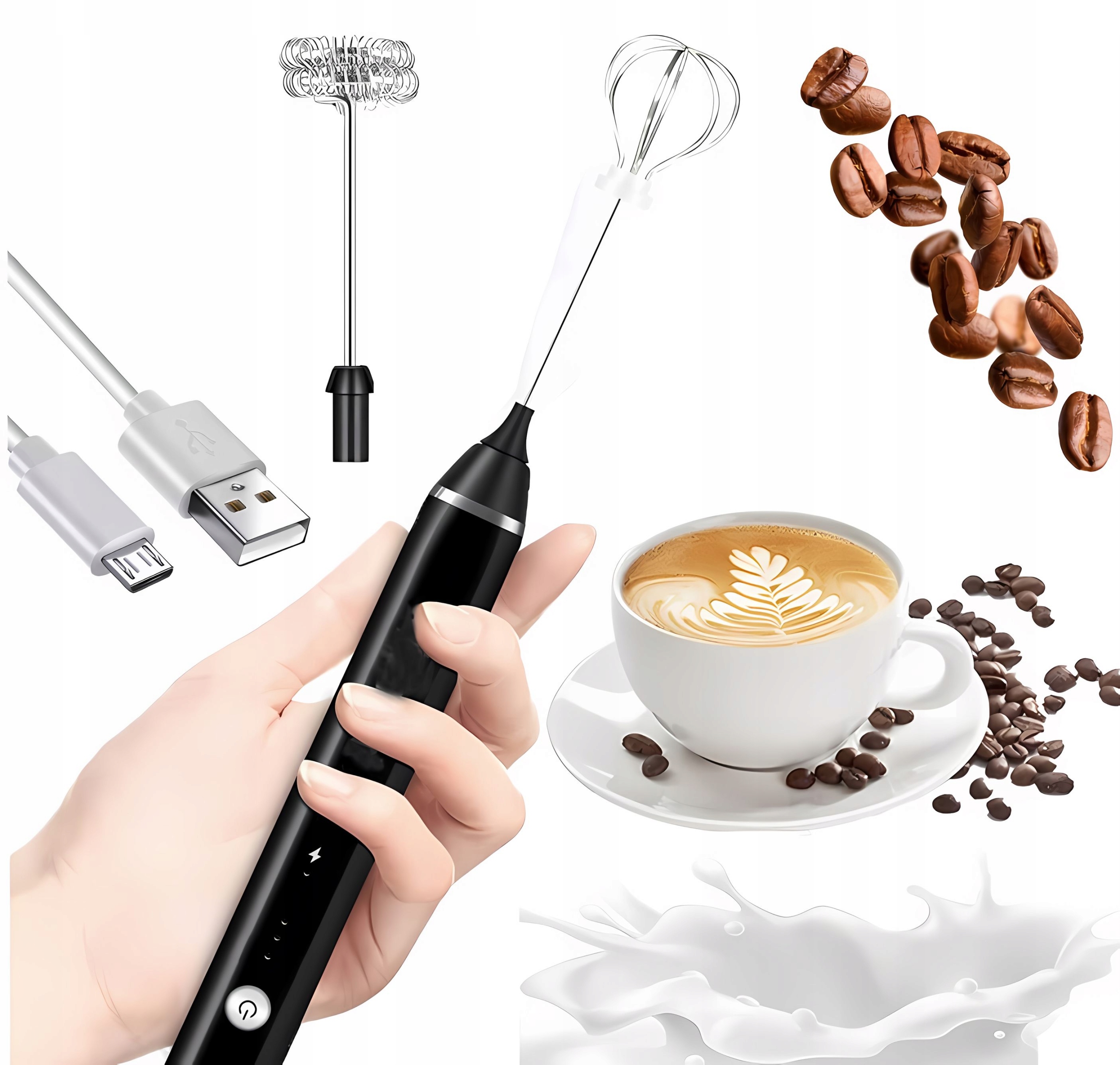 RĘCZNY SPIENIACZ UBIJACZ DO MLEKA KAWY MINI MIKSER 2w1 STAL NIERDZEWNA