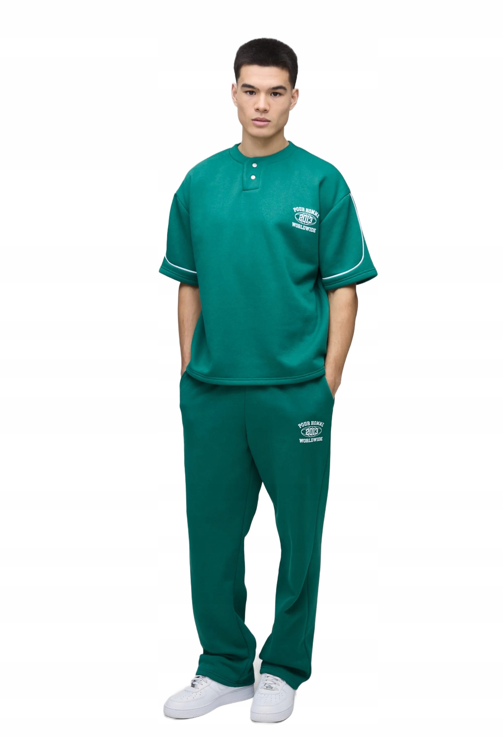 Boohooman Zelený Pánský Komplet S Potiskem A Bílými Lemy L Z3A