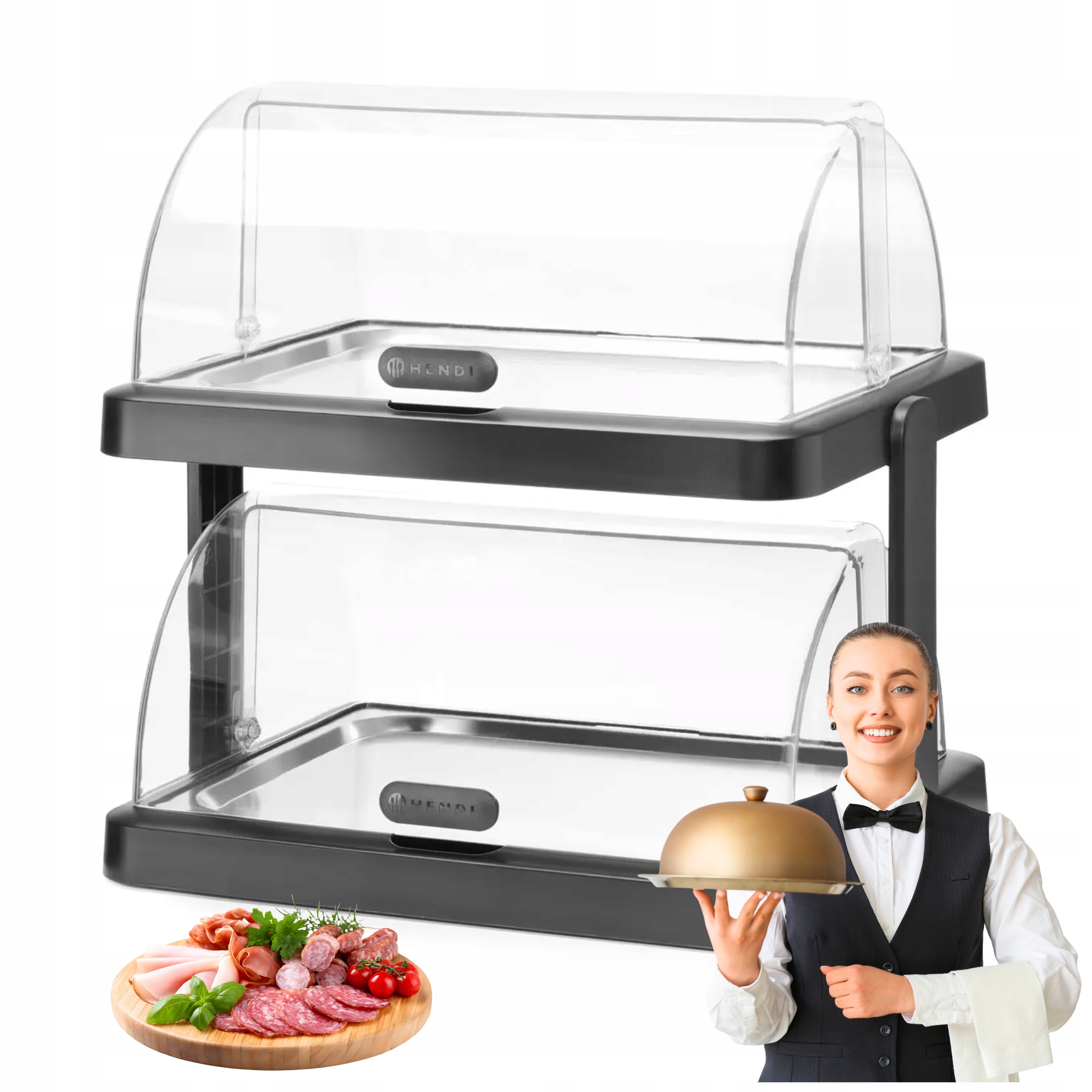 Witrynka chłodząca podwójna Hendi Taca Stal nierdzewna Zestaw 4 Wkłady