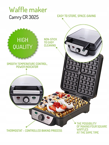 GOFROWNICA 1500W REGULACJA 4 GOFRY TERMOSTAT CAMRY Szerokość produktu 25 cm