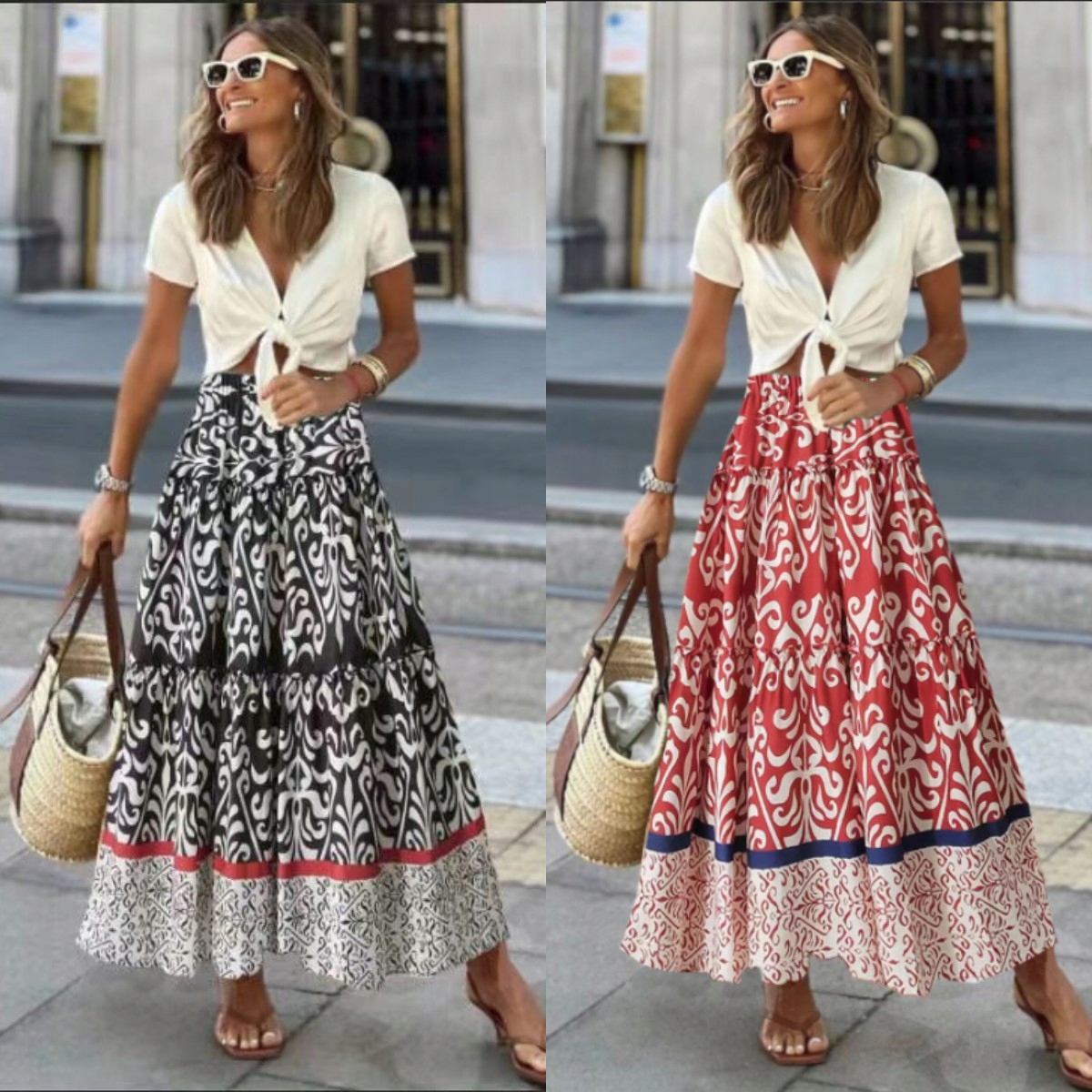 ZWIEWNA DŁUGA SPÓDNICA MAXI DO KOSTEK BOHO DAMSKA Materiał dominujący poliester