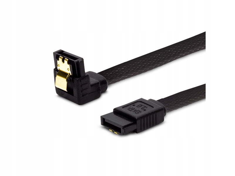 Kabel SATA III SAVIO GAK-08 0,5m, oplot czarny, kątowy, złote zatrzaski