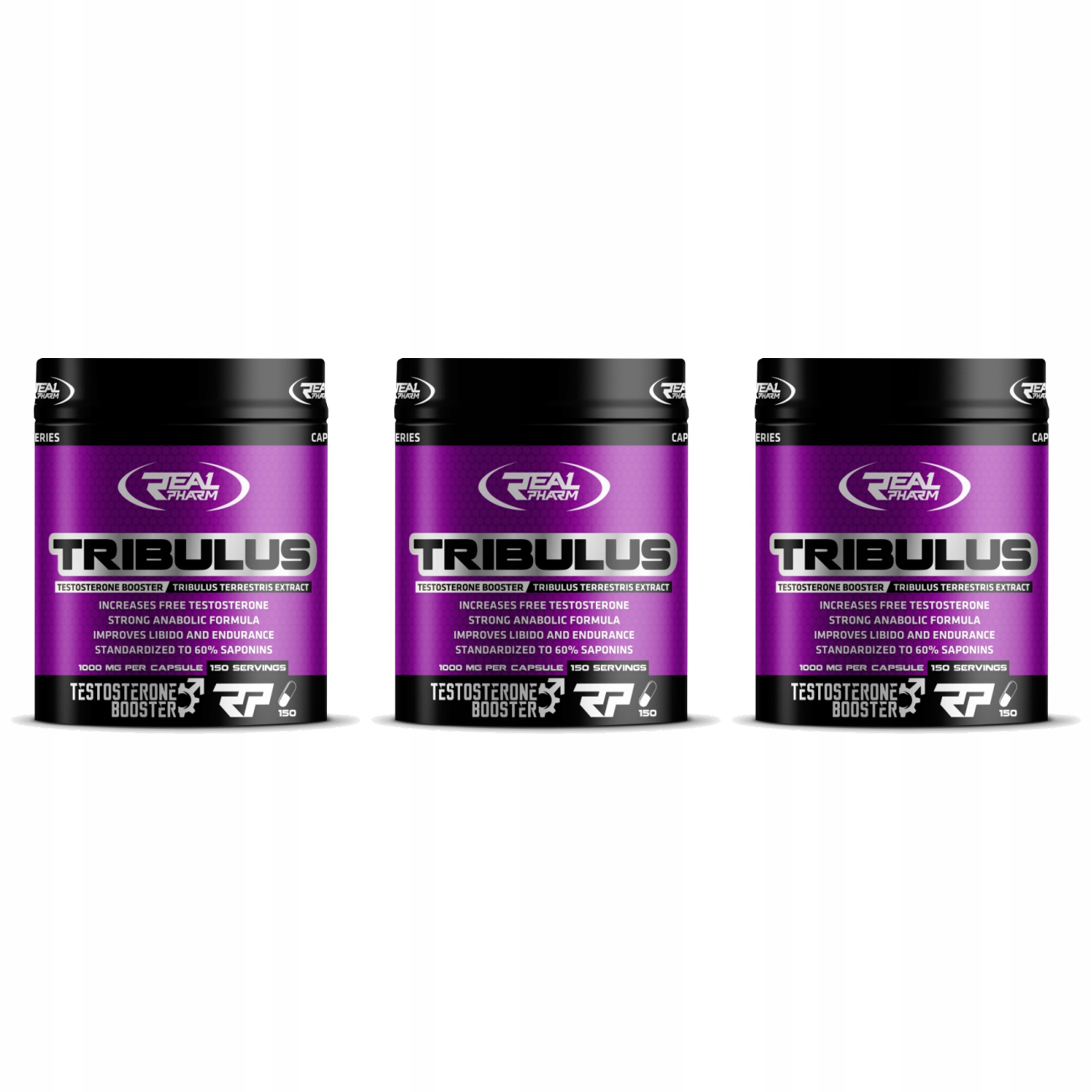 3x Tribulus Terrestris 1000 mg 150 kapslí. Real Pharm – Zvýšení testosteronu