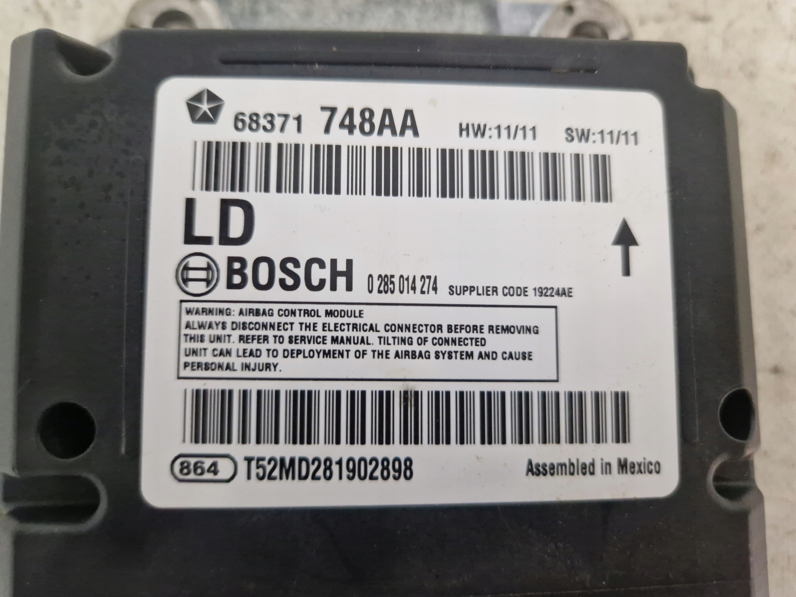 DODGE CHARGER 2019 modulo airbag airbag POWIETRZNYCH 68371748AA