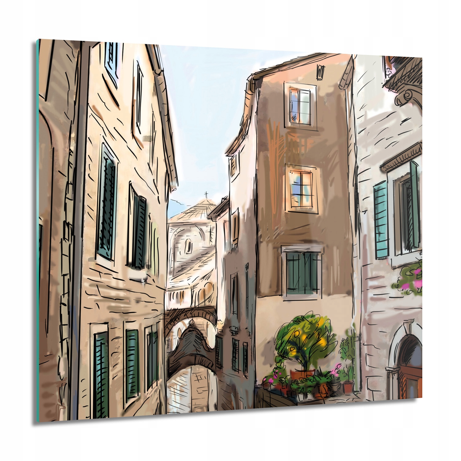 Město, ilustrace Skleněný obraz na zeď 60x60