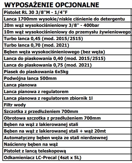 LAVOR HTR 2021LP z grzaniem wody Ciśnienie robocze 200 bar