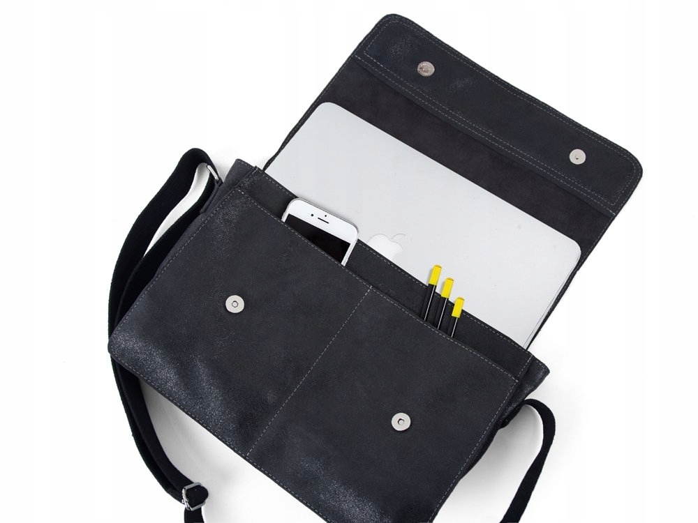 GRAFITOWA SKÓRZANA TORBA LISTONOSZKA NA DOKUMENTY SOLOME BLACKROCK Głębokość (krótszy bok) 10 cm