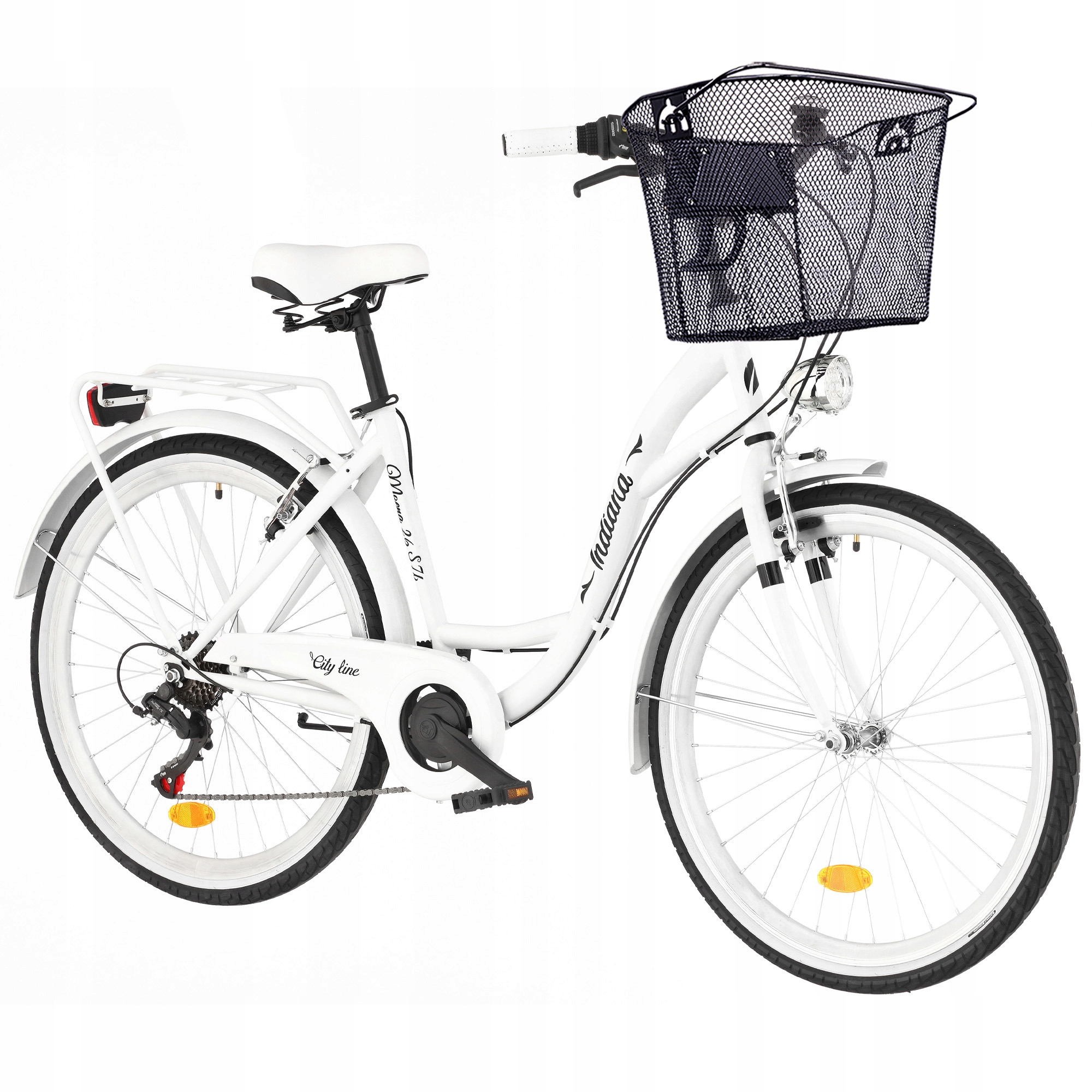 Rower miejski Indiana Moena S7B 26 cali damski Biały Koszyk