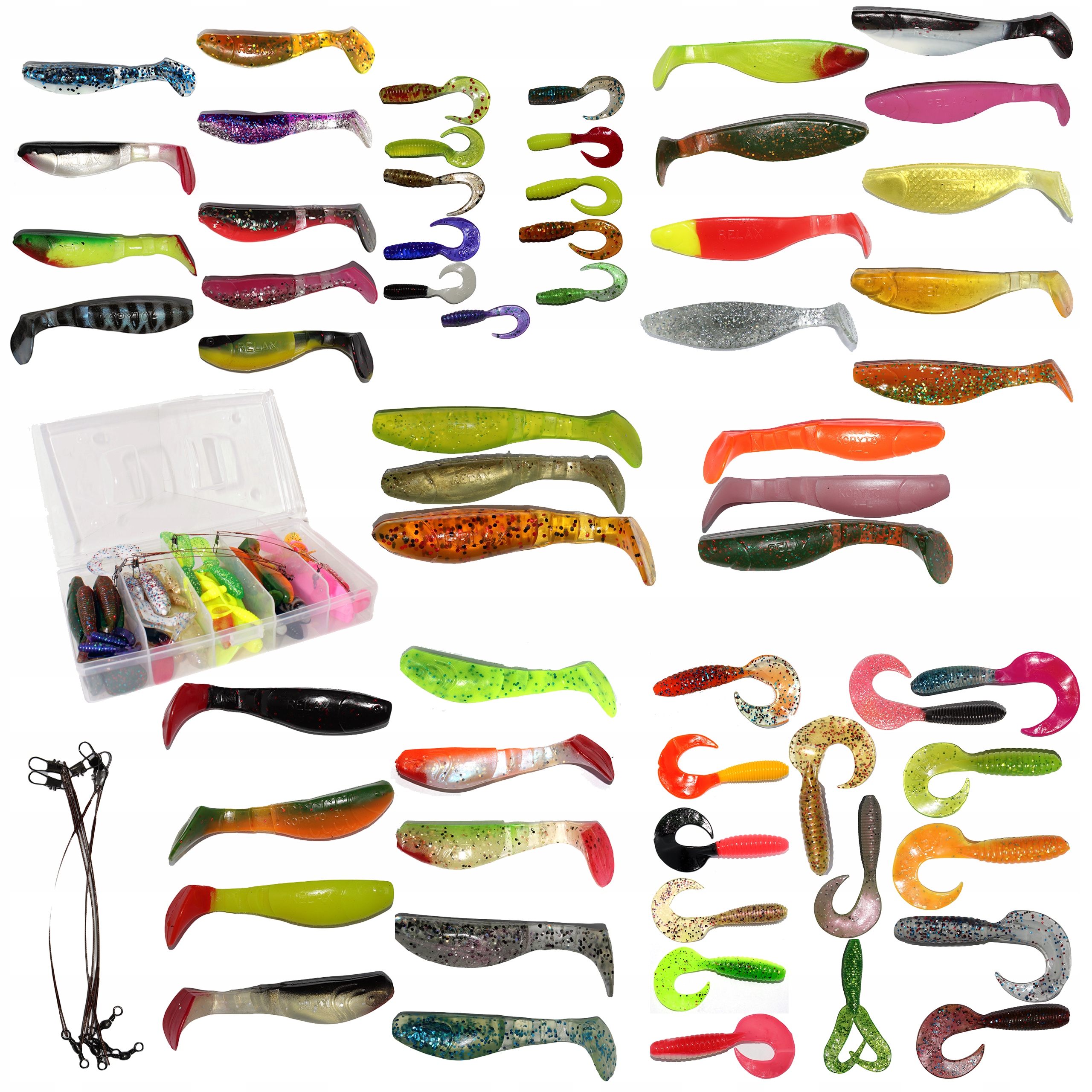 ZESTAW 66 PRZYNĘT SPINNINGOWYCH W PUDEŁKU PREZENT ŚWIĘTA SZCZUPAK SANDACZ
