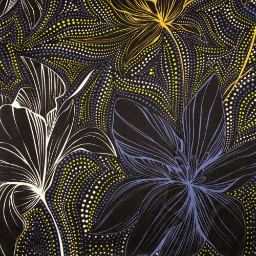 italský černý hedvábný satén s přídavkem elastanu s květy