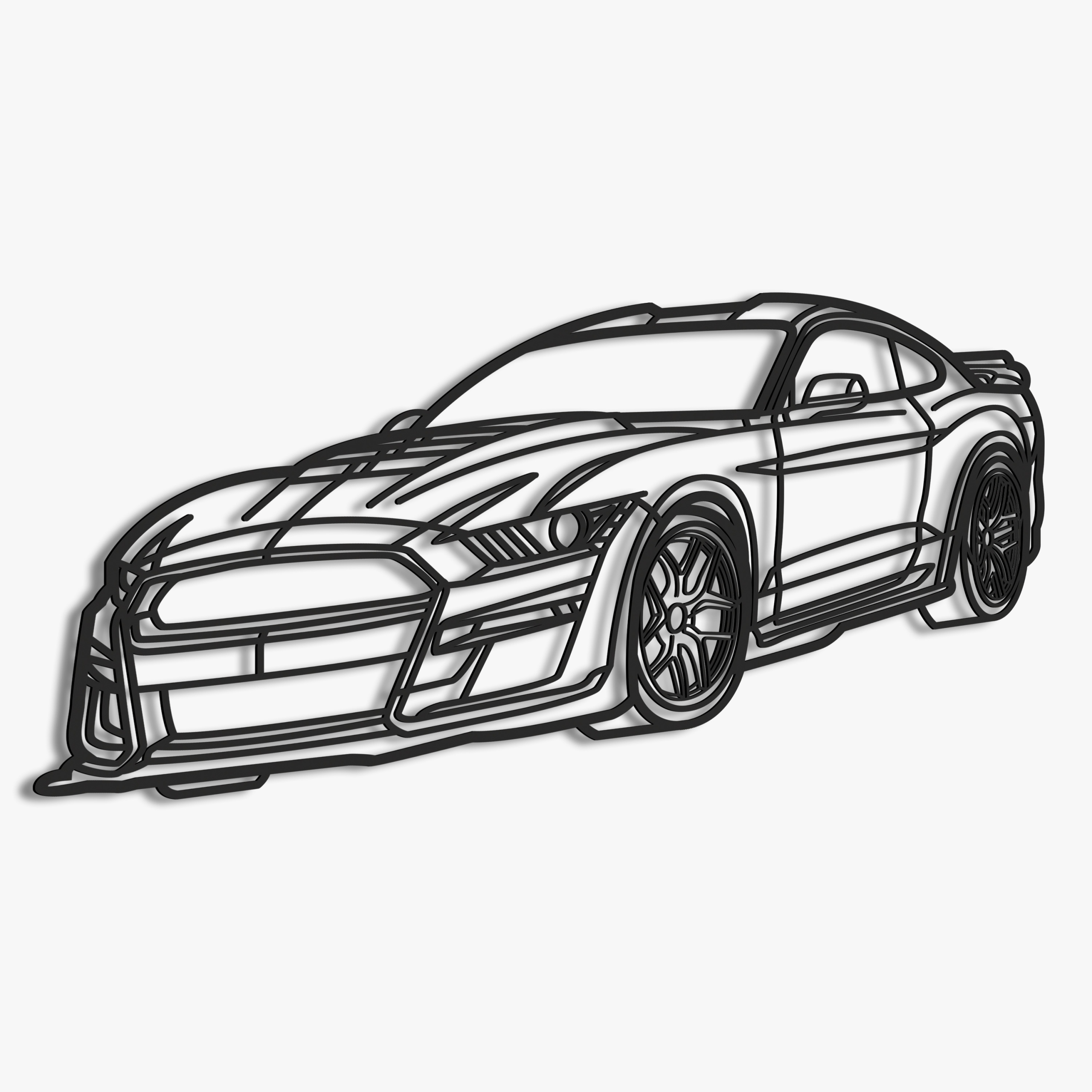 Dřevěný 3D obraz Ford Mustang v lineárním stylu Nástěnná Dekorace Dárek XL