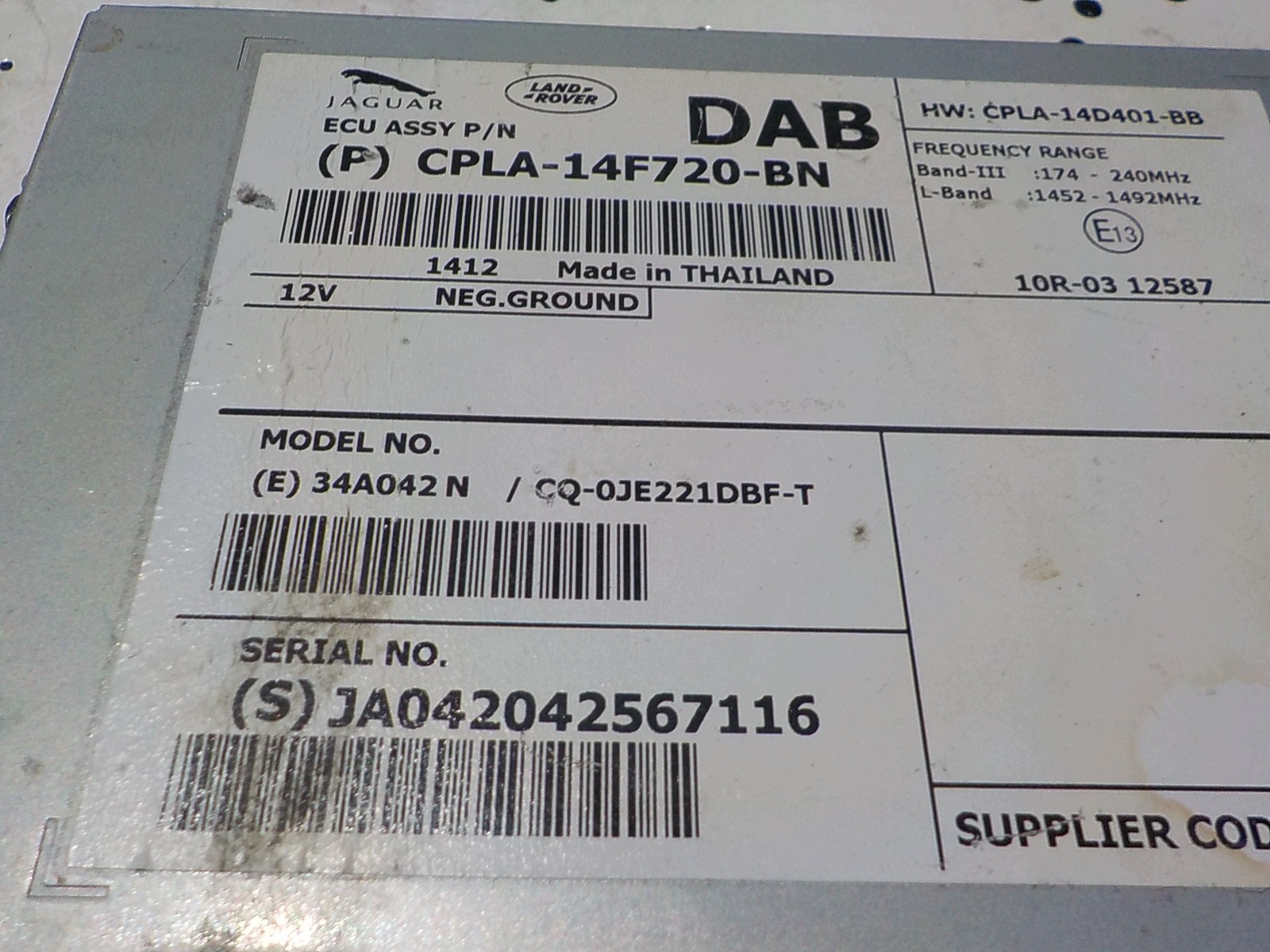 JAGUAR XF module compartment BCM CPLA-14F720-BN JAGUAR