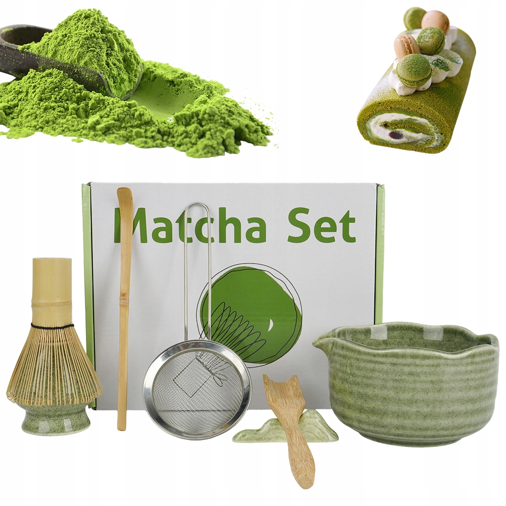 Levně Sada Na Matchu 7 Dílků Keramická Šálek Šlehací Metla Lžička Dárek