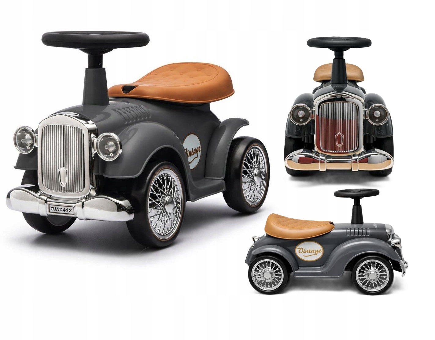 Babymix Retro Jeździk chodzik pchacz, koła Eva auto Baby Mix Vintage Grey