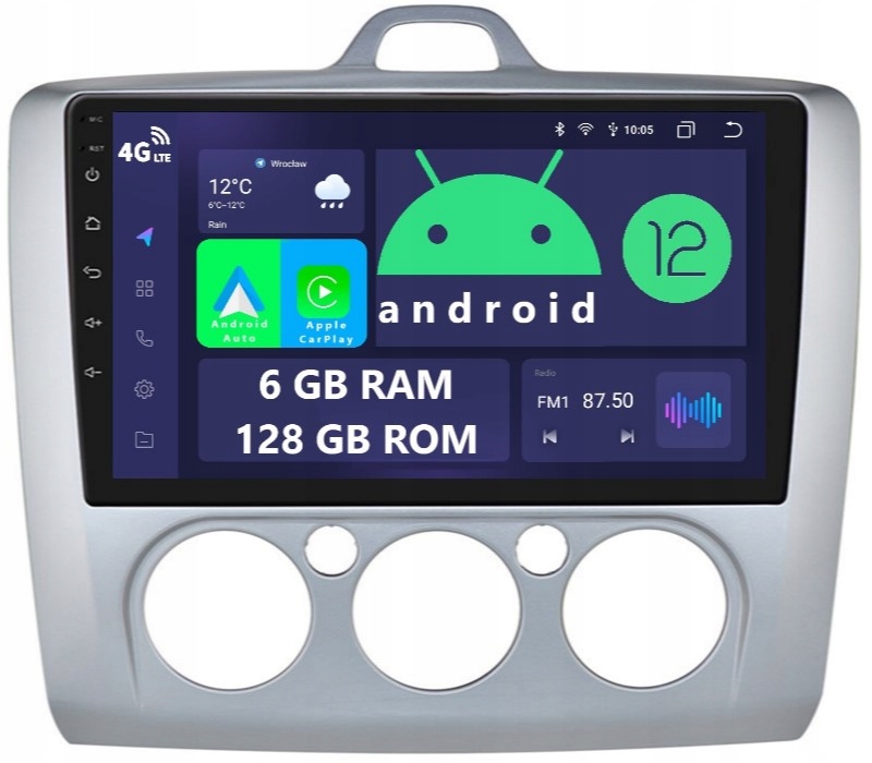 Radio 2DIN Nawigacja Android Ford Focus MK2 2 II 6/128 Gb Dsp Carplay Lte