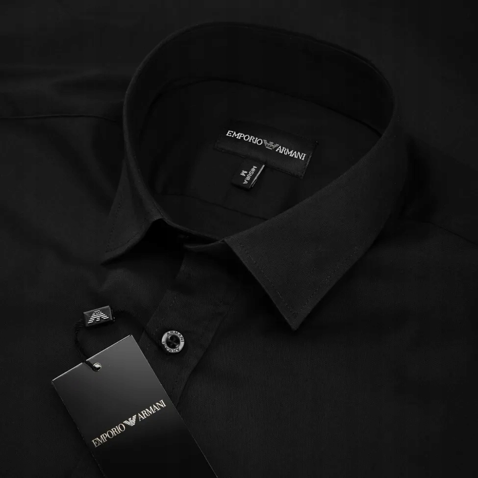 EMPORIO ARMANI KOSZULA Z MAŁYM LOGO - DOPASOWANA - CZARNA - XL Model Slim Fit Shirt