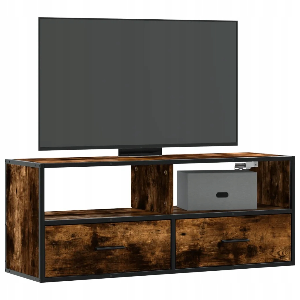 Tv skříňka kouřový dub 100x31x39,5 cm kompozitní dřevo a kov Hnědá 848931