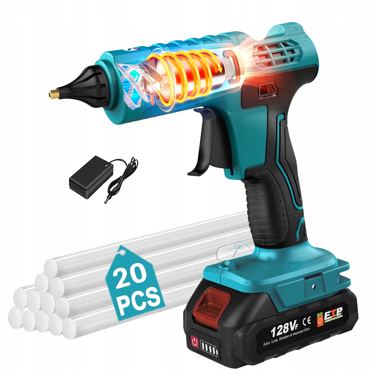 PISTOLET DO KLEJU NA GORĄCO Z BATERIA+ ZAPAS 20szt KLEJU Nowy model Marka inna