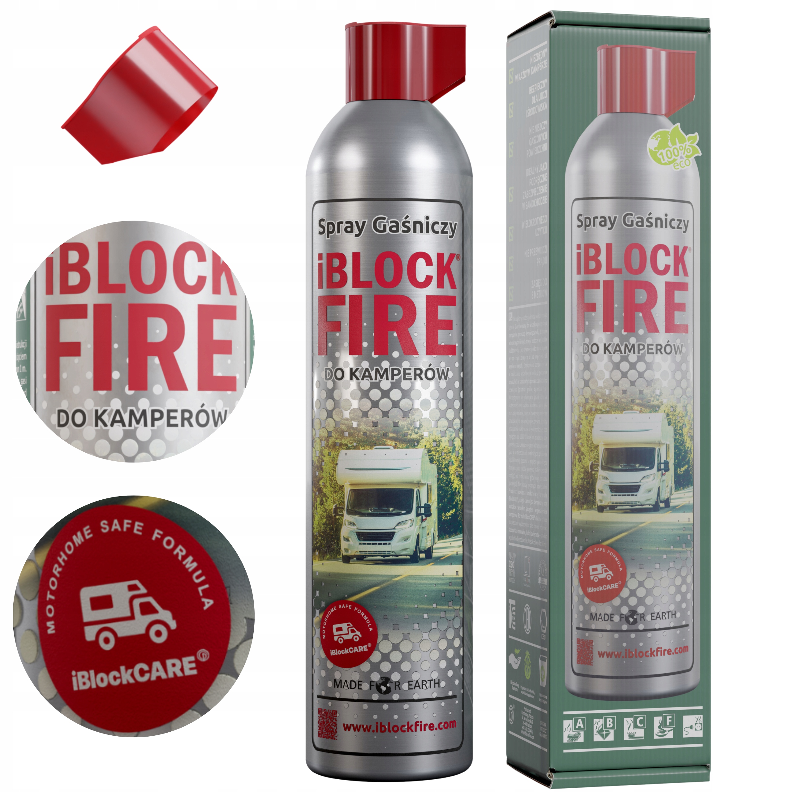Gaśnica Kempingowa Abcfe 0,6L. Zasięg 8M. 100%BIO Spray Gaśniczy iBlockFIRE