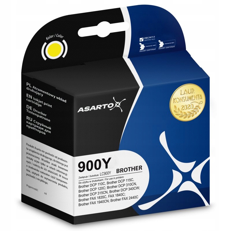 Tusz Asarto do Brother 900Y LC900Y 765 str. yellow