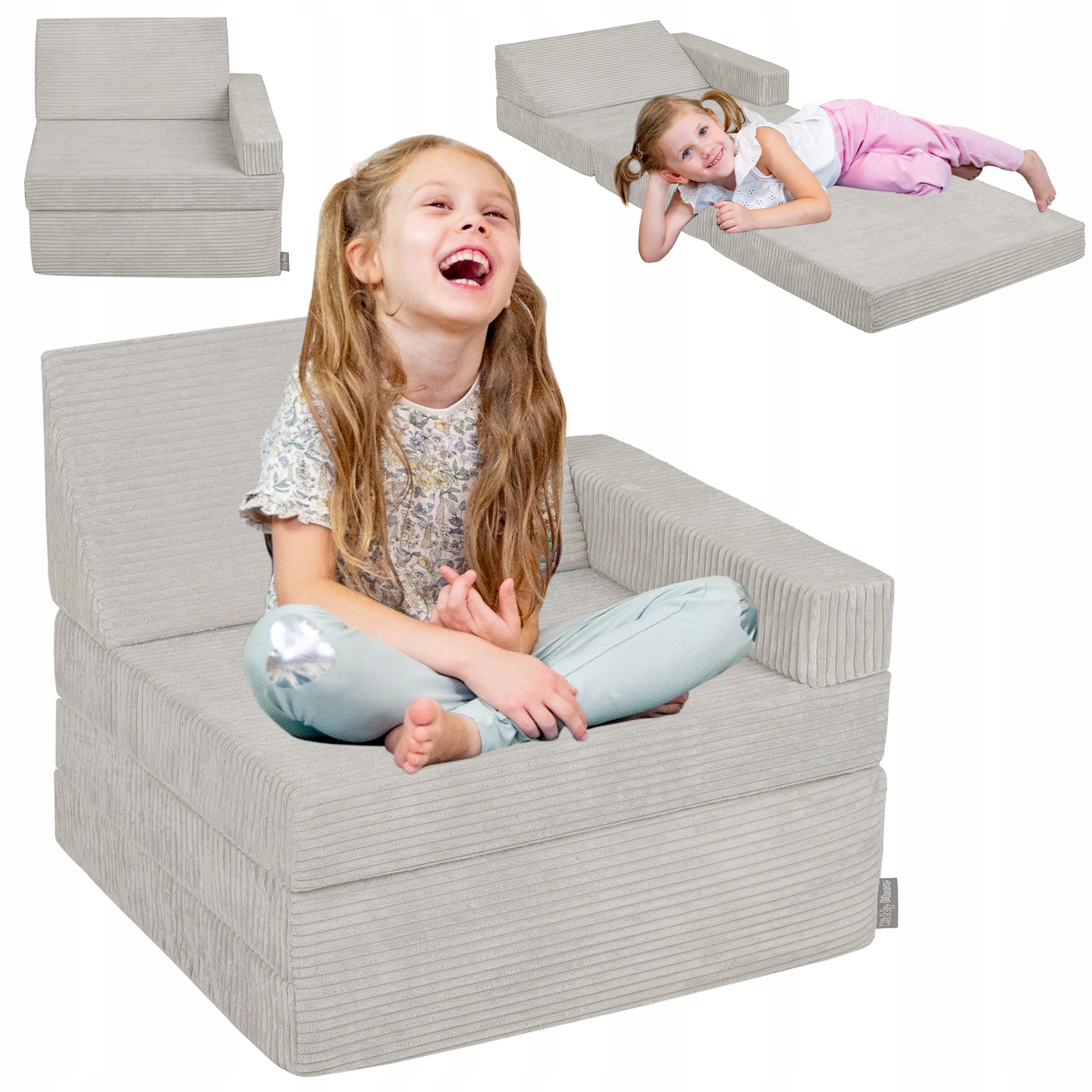 KiddyMoon Fotel Materac składany piankowe 70x55x30/60 KFM-700 jasnoszary