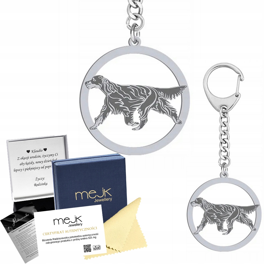 Přívěsek Na Klíče se psem Skotský setr 925 Šperky Dárek Gravírování Bonus
