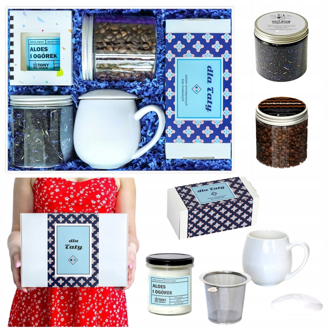 Levně Velký box s kávou a čajem na Den otců se svíčkou a spařovací jednotkou dárek