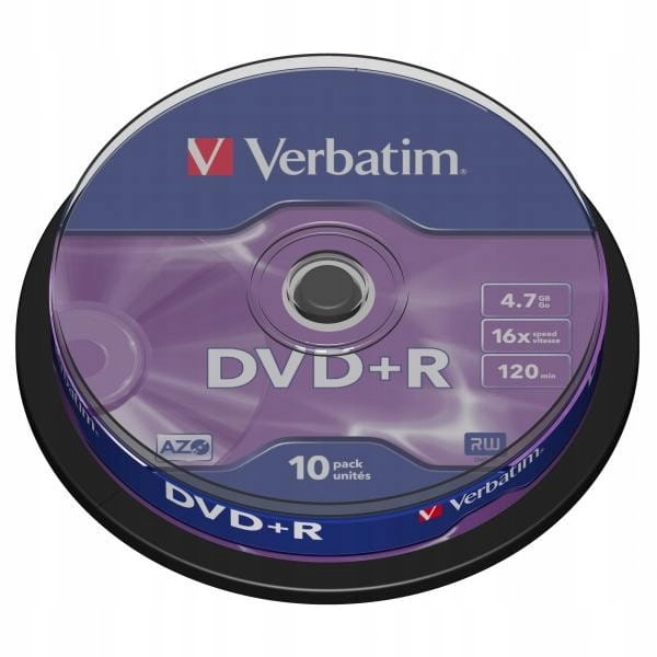 

Płyty Verbatim Dvd+r, 4.7GB , 16x, 10szt, cake box