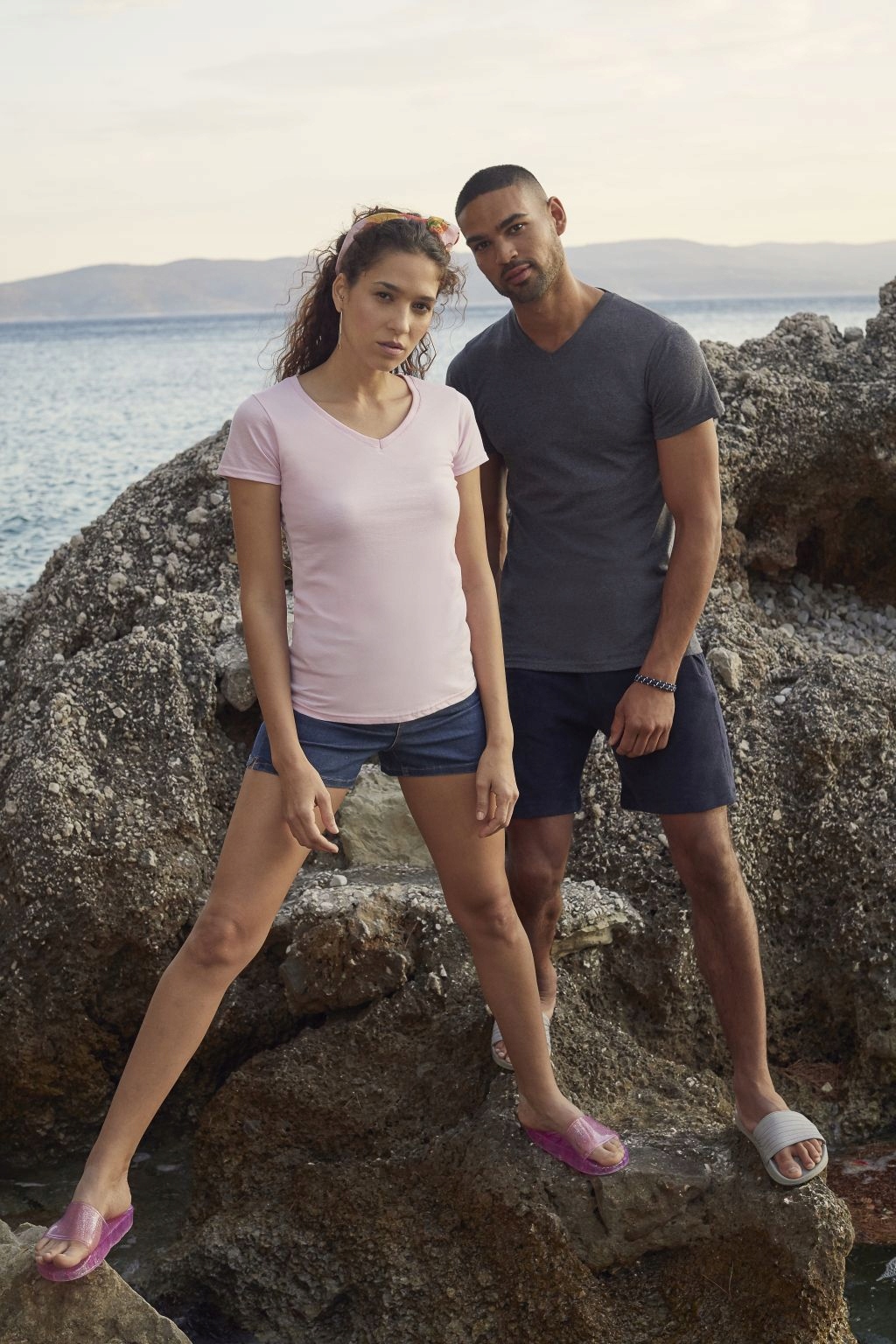 FRUIT OF THE LOOM T-SHIRT MĘSKI V HEATHER GREY L Rozmiar L