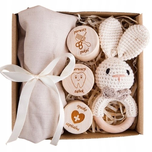na Baby Shower narodziny Chrzest Roczek Gryzak szydełkowy pieluszka
