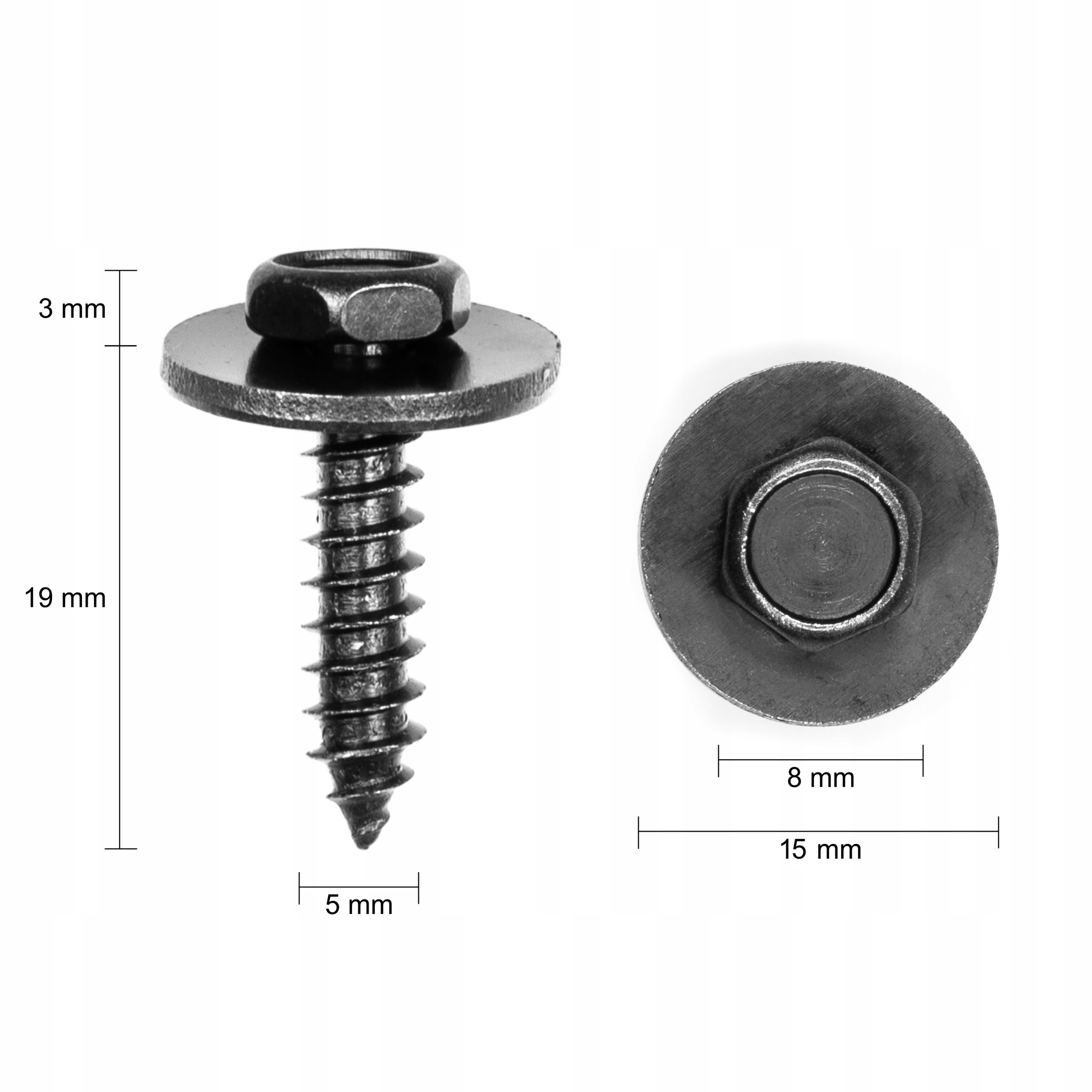 ŚRUBA WKRĘT MONTAŻOWY CZARNY 5x19mm UNIWERSALNY 10 SZTUK Blachowkręt Spinka Jakość części (zgodnie z GVO) P - zamiennik o jakości porównywalnej do oryginału