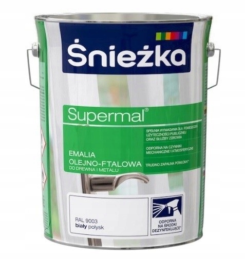 Śnieżka Supermal Olejovo-ftalová smaltovaná barva Bílá Ral 9003 Lesk 5L