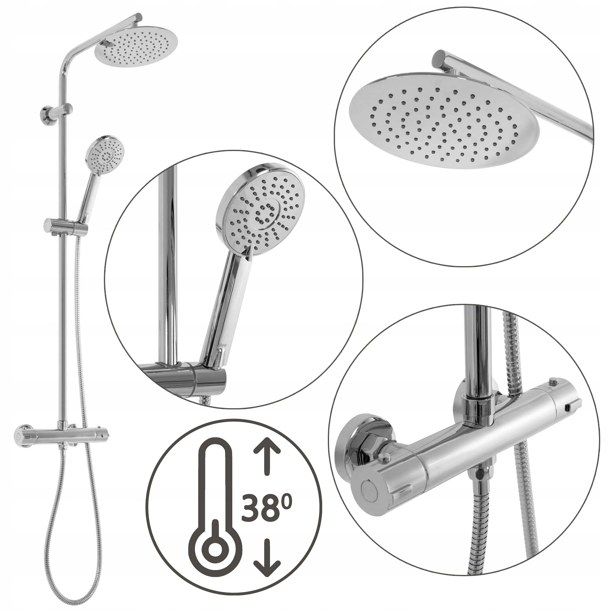 Nástenná sprchová súprava Rea Bliss Chrom Termostat Sprchová hadica